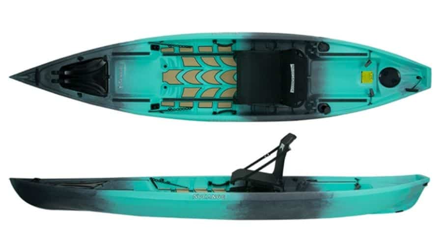 Product image A display of the NuCanoe Pursuit 13.5. #7 best fishing kayak for big guys.