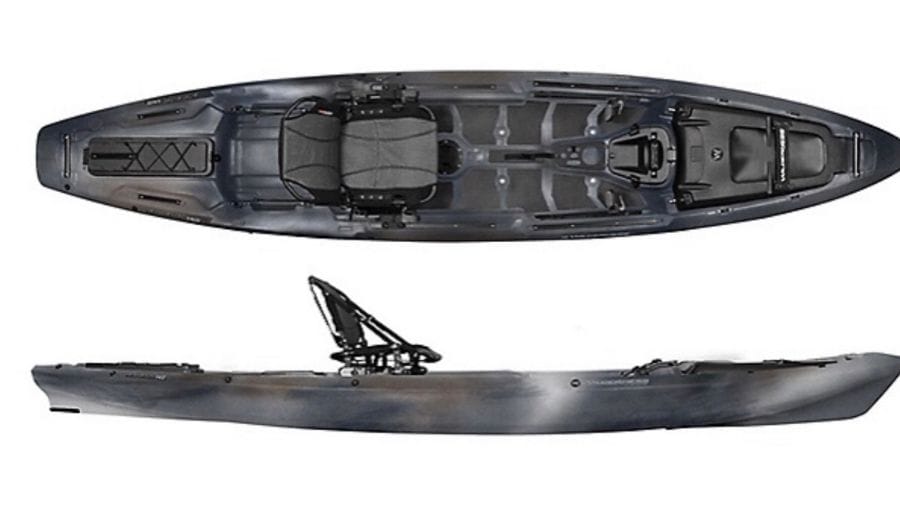 Product display A display of the Wilderness Systems ATAK 140. #6 best fishing kayak for big guys.