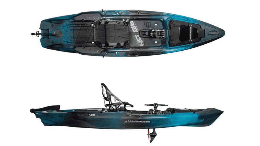 Product image A display of the Wilderness Systems Recon 120HD. #3 best fishing kayak for big guys.
