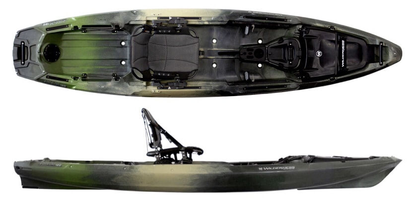 Product image A display of the Wilderness Systems A.T.A.K. 120. #9 best fishing kayak for big guys.