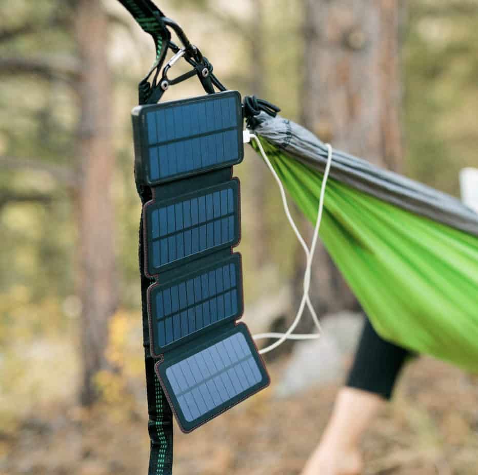 17 Best Solar Chargers for Backpacking - 2023 13 A display of the Survival Frog QuadroPro Power Bank in use