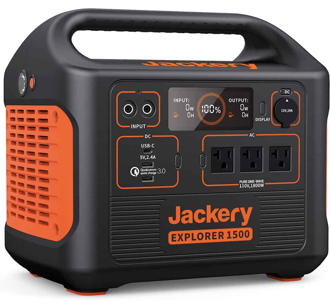 Product display A display of the Jackery Explorer 1500 portable solar generator.