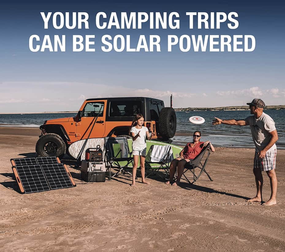 13 Best Solar Generators for Camping - Buyer's Guide 3 A display of a family camping on the beach with a solar generator